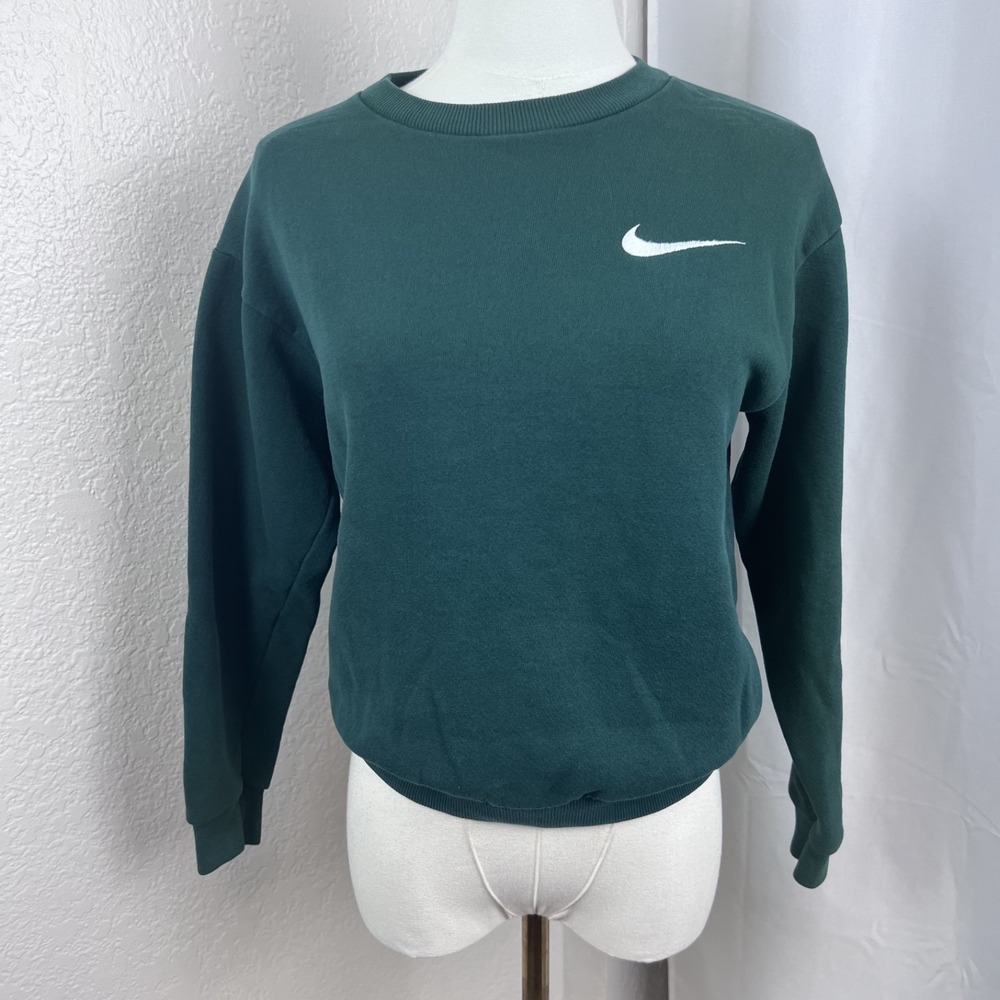 Vintage Nike Sweater Youth M‎ (10-12) Green Embroidered Swoosh 90s USA Made Y2K